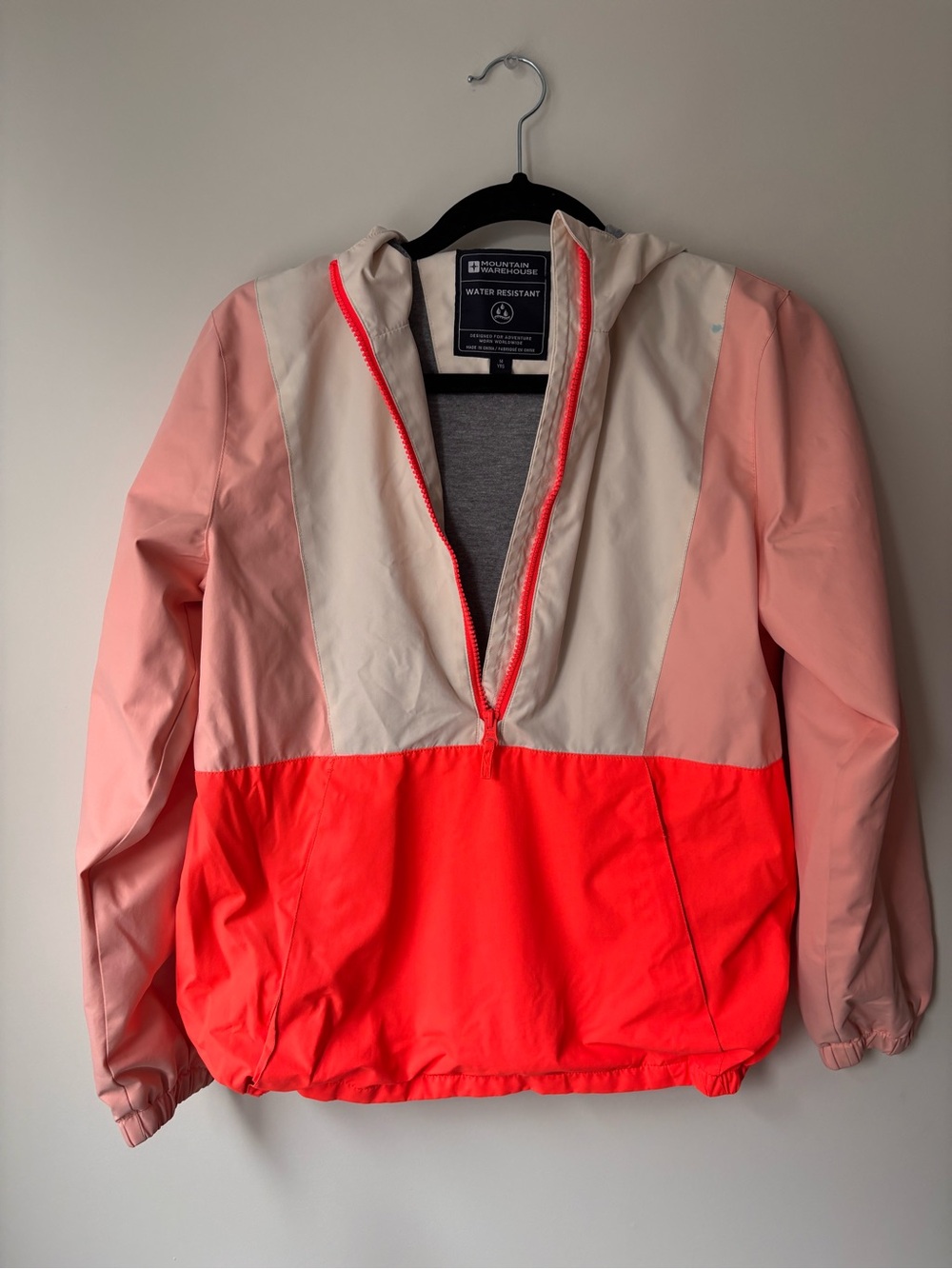 Mountain Warehouse Colorblock Kids Rain Jacket in Coral, Pink & Cream